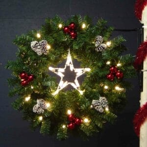 4' Garland Wreath With Star Pole Mount Holiday Light Display