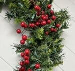 9' Taiga® Garland With Red Berries And Warm White LED Lights