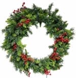 48" Taiga® Wreath With Red Berries And Pure White LED Lights